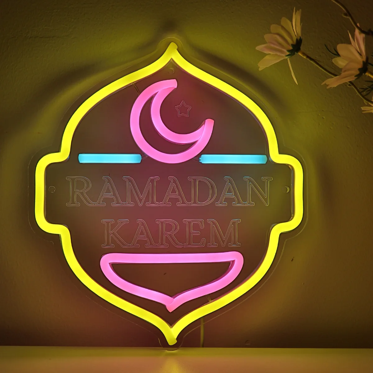 

1pc Ramadan Karem With Moon LED Wall Neon Art Sign For Shop Bar Event Pub Decoration 9.02''*10.08''