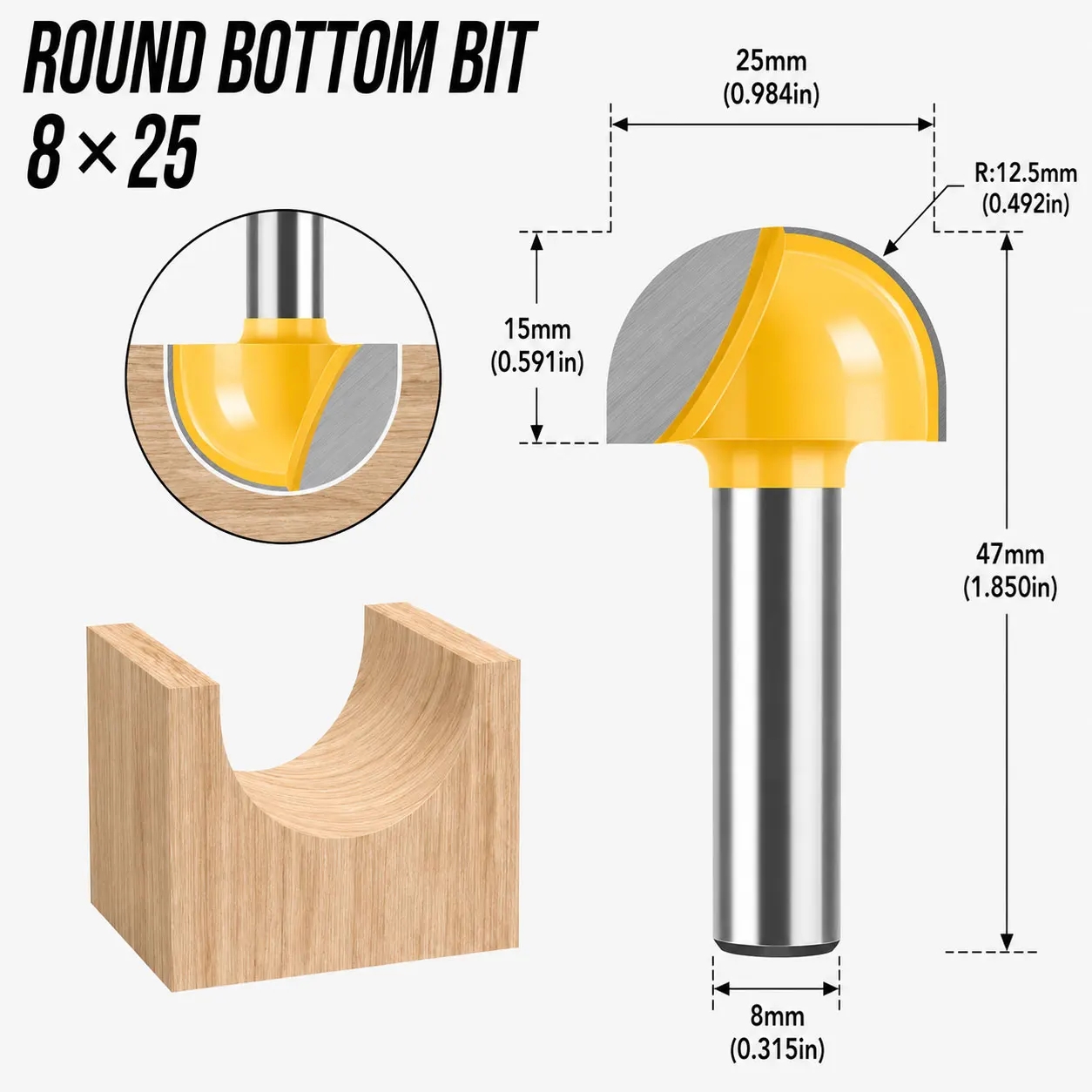 8mm Shank Round Bottom Wood Router Bit