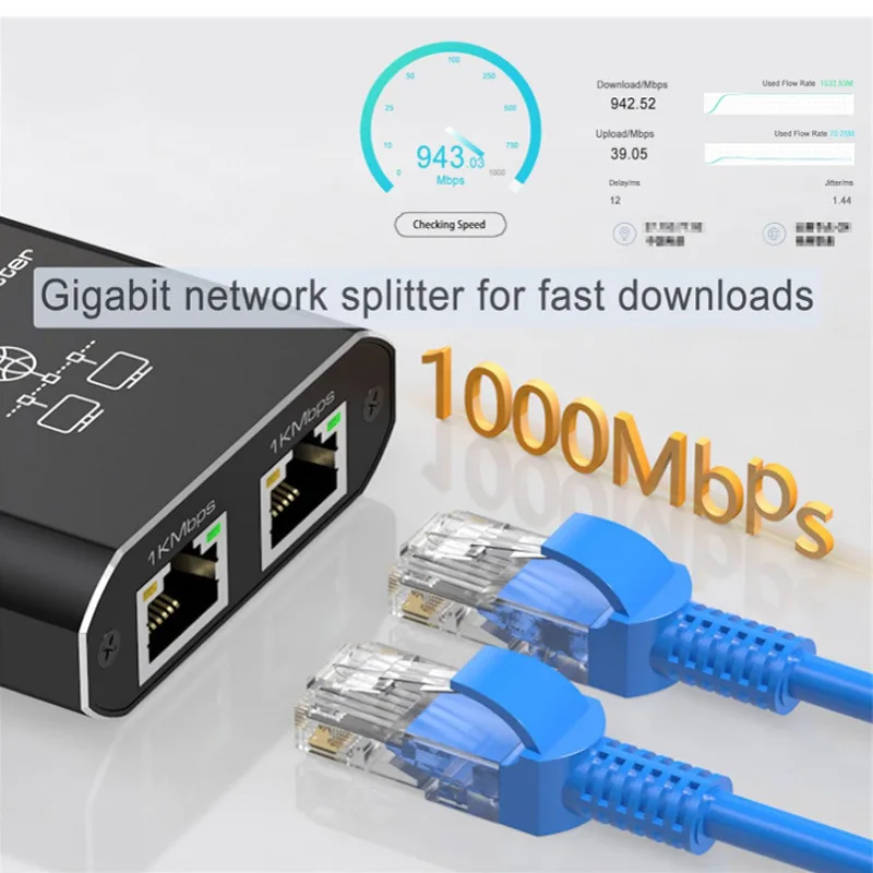 Gigabit Ethernet Switch Rj45 Splitter LAN Extension Adapter 1 to 2 1000Mbps Network Connector For PC Laptop TV Box Router
