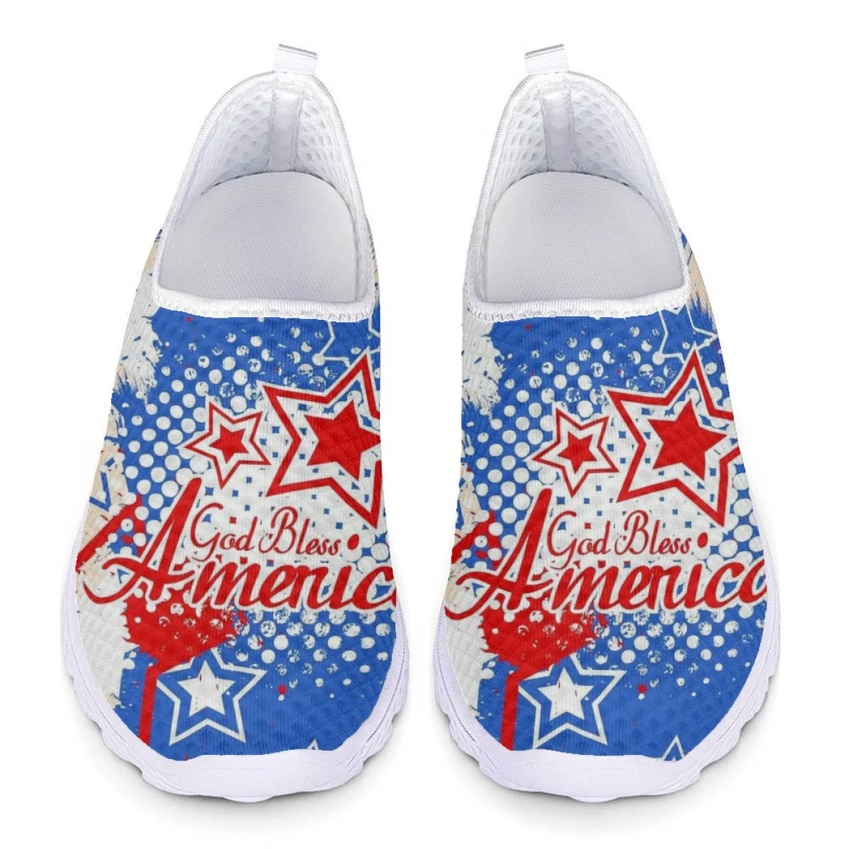 

4th of July Art Design Printed Casual Flat Shoes for Women Summer Comfortable Breathable Mesh Shoes Outdoor Slip On Sneakers