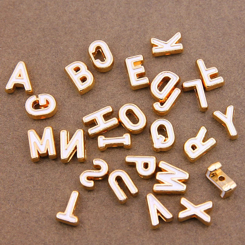 10pcs White Color Enamel Charm A-Z Letter Beads Alphabet Initial