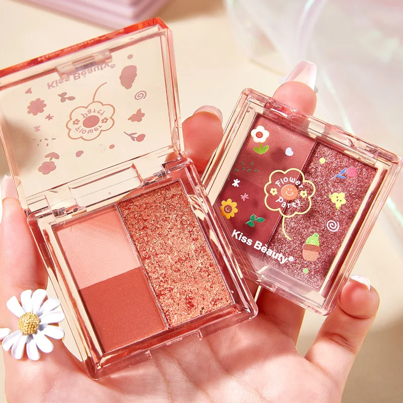 Тени для век Kiss Beauty Flower Party универсальные цвета три розовые жемчужины матовые
