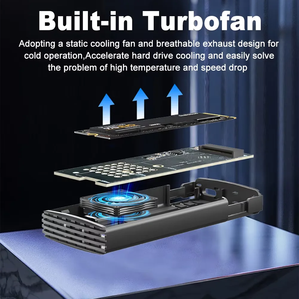 20Gbps SSD M2 NVME SATA Enclosure USBC 3.1 Dual Protocol M.2 External Hard Drive Case With Cooling Fan Support M Key/B+M Key