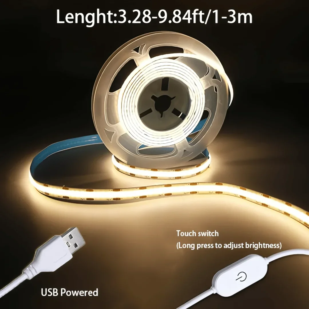 USB LED Strip DC 5V Flexible COB Light Tape Ribbon High Density Touch Sensor Dimmer RA90 320Led Backlight TV Linear Room Decor