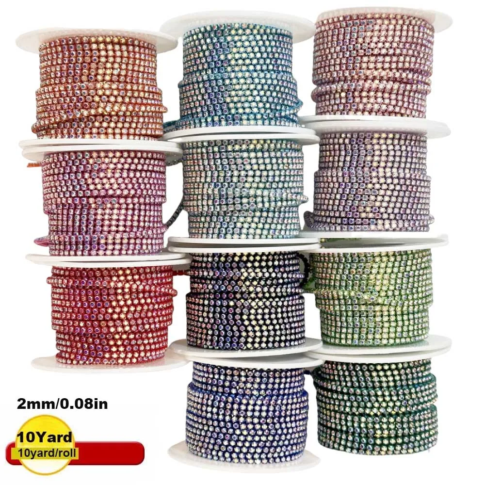 9m Crystal AB Rhinestone Cup Chain with Colorful Glass Bottom