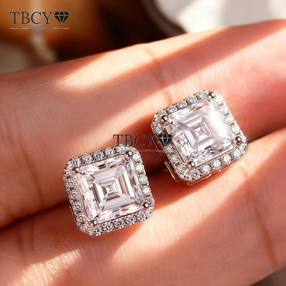 TBCYD 2CT 아셔 컷 모이사나이트 귀걸이 D 컬러 VVS1 모이사나이트 귀걸이 여성용 S GRA 패션 파인 쥬얼리 선물