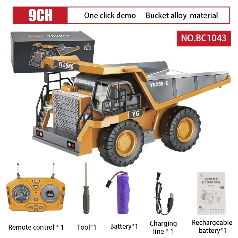 1:24 9CH RC Bulldozer Truck Car 11CH Crawler Type Alloy Shovel Engineering Forklift Heavy Excavator Children Toys Gifts Kids