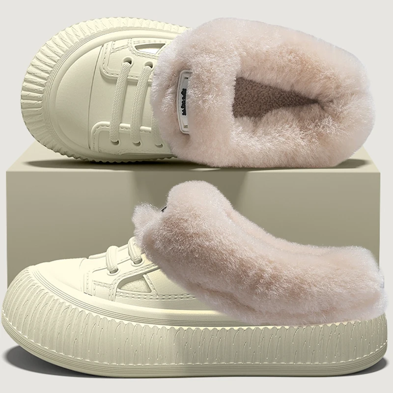 2025 Eva Waterproof Cotton Slippers Women Outdoor Non Slip Warm Fluffy Slippers Woman Comfort Thicken Plush Snow Boots Female