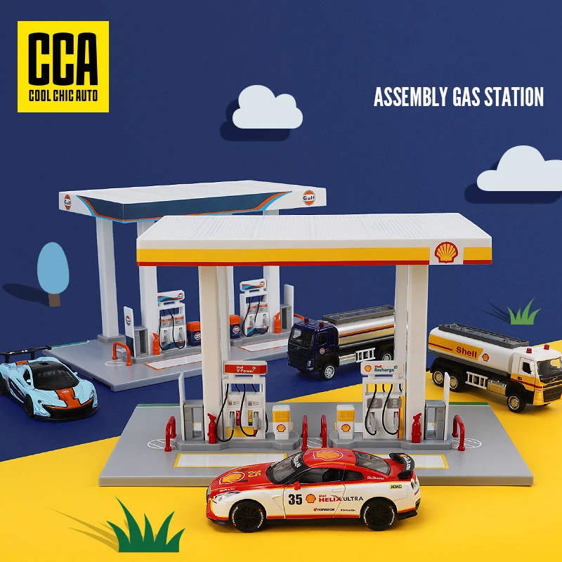 Cca Mclaren P1 Nissan Gtr Shell Gulf Oil Gas Station Co Branded Assembly Stazione Di Servizio Modello Di Auto In Lega Set Di Giocattoli Decorazione De