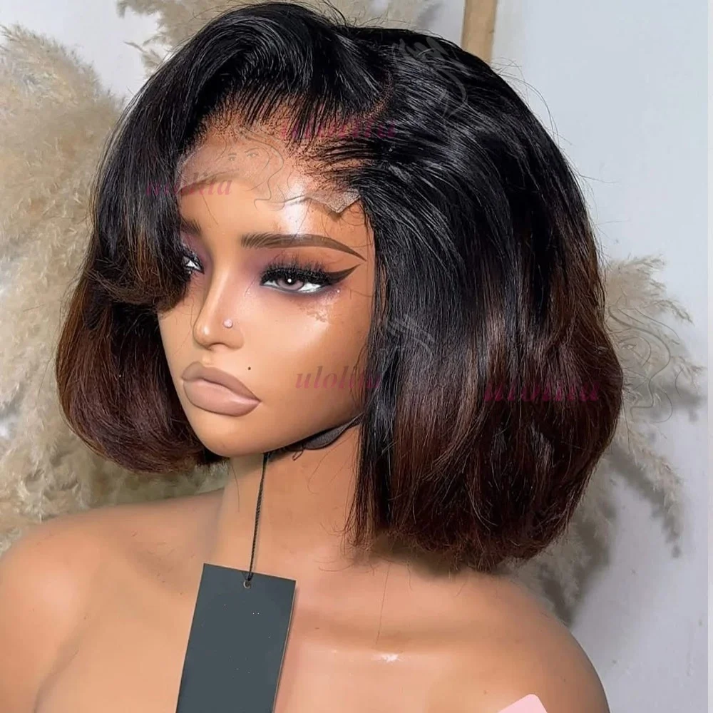 Layered Cut Straight Pixie cut Bob Wig Reddish Brown Lace Closure Wig Wear and Go 4x4/13x4 Glueless Wig Minimalist Lace Bob Wig