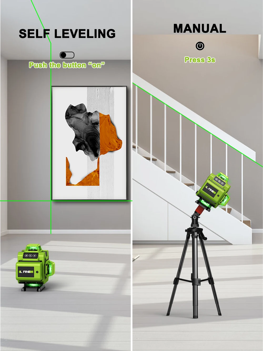 LFINE 4D 3D 16 12 Lines 360 Self-leveling Laser Level Horizontal Vertical Cross Green Line Professional Tools laser level