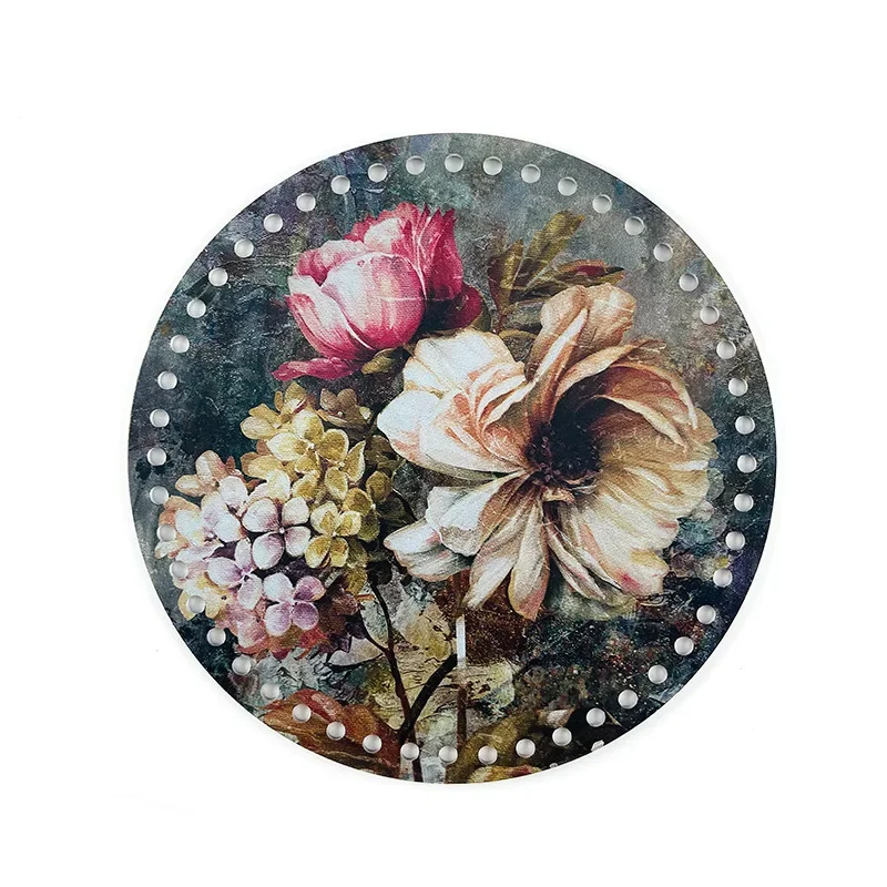 18cm Flat Round Acrylic Bag Weaving Board Mandala Flower Pattern Bag Cushion Base Bottom Pad for DIY Knitting Crochet