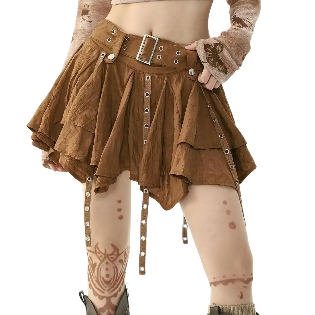 Mini Pleated Skirt Irregular Gothic Women Punk Y2K Aesthetic High Waist A-Line Short Skirt 90s Vintage Harajuku Streetwear