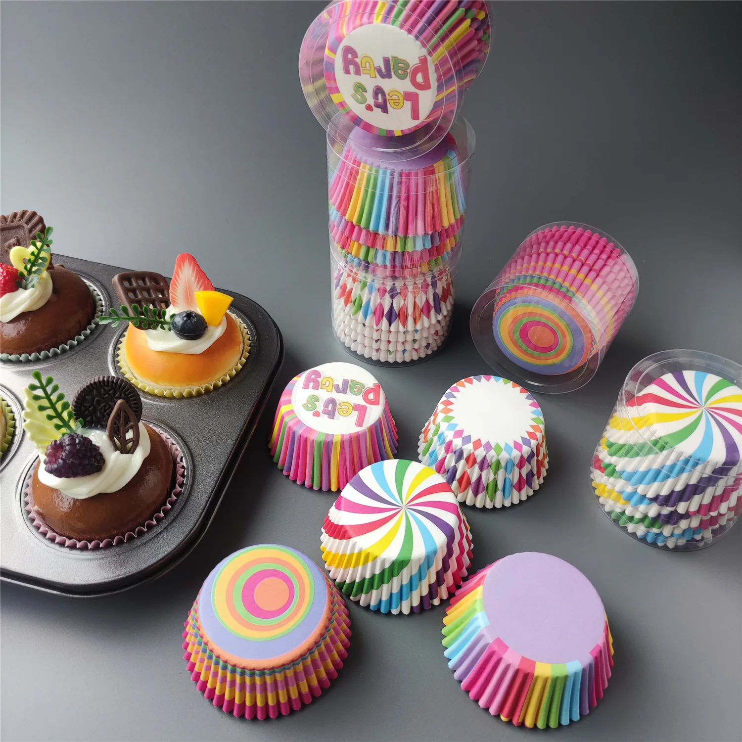 100 teile/satz Muffin Cupcake Pappbecher Regenbogen Kuchen Formen Cupcake Liner Für Weihnachten Hochzeit Party Küche Backblech Kuchen Form – Detail 9