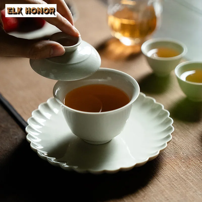 110ml High-end Grass Wood Ash Ceramic Gaiwan Japanese Anti Scalding Tea Tureen Tea Brewing Cover Bowl for Supplies Craft