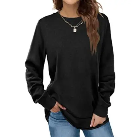 

Women's Shirts Casual Tops Round Neck Long Sleeves Lady Sweatshirt 2022 Spring Autumn New Solid Color Loose Pullover Streetwear