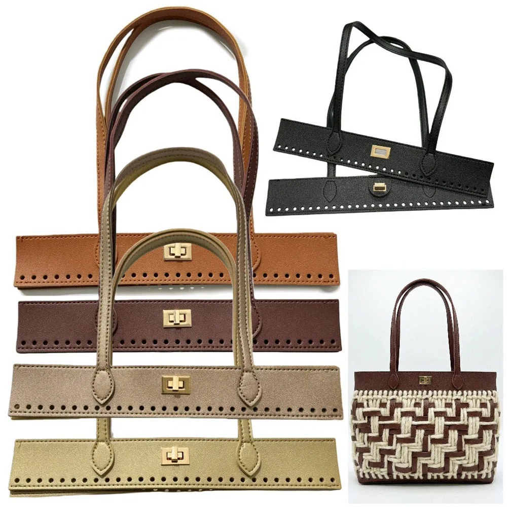 Maniglia per borsa in pelle PU retrò Maniglia per borsa intrecciata Fibbia Accessori per borse fai da te Borsa traforata Parte creativa con doppia maniglia - immagine 3