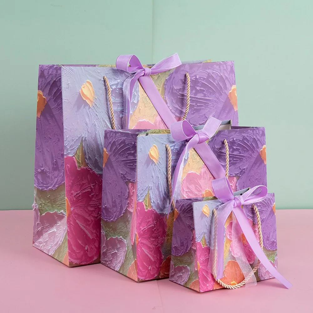 Ölgemälde Design Kraftpapier Dankeschön Geschenktüte für Business Boutique Hochzeit Gefälligkeiten Blumenstrauß Thanksgiving Day Verpackungsbeutel – Detail 10