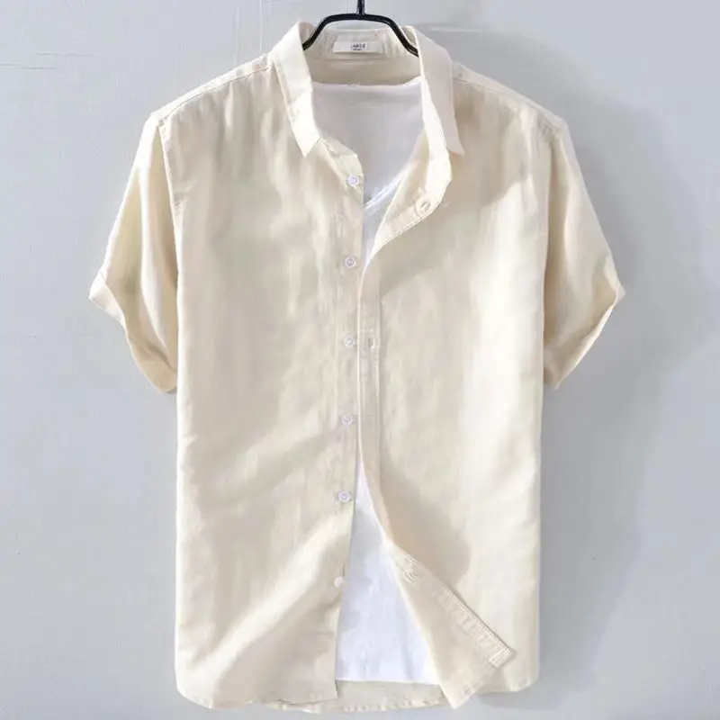 Short Sleeve Linen Shirt Men Simple Casual Retro Loose Style Youth Thin Basic Half Sleeve Cotton Linen Clothing casual short sleeved shirt linen shirt short sleeved shirt