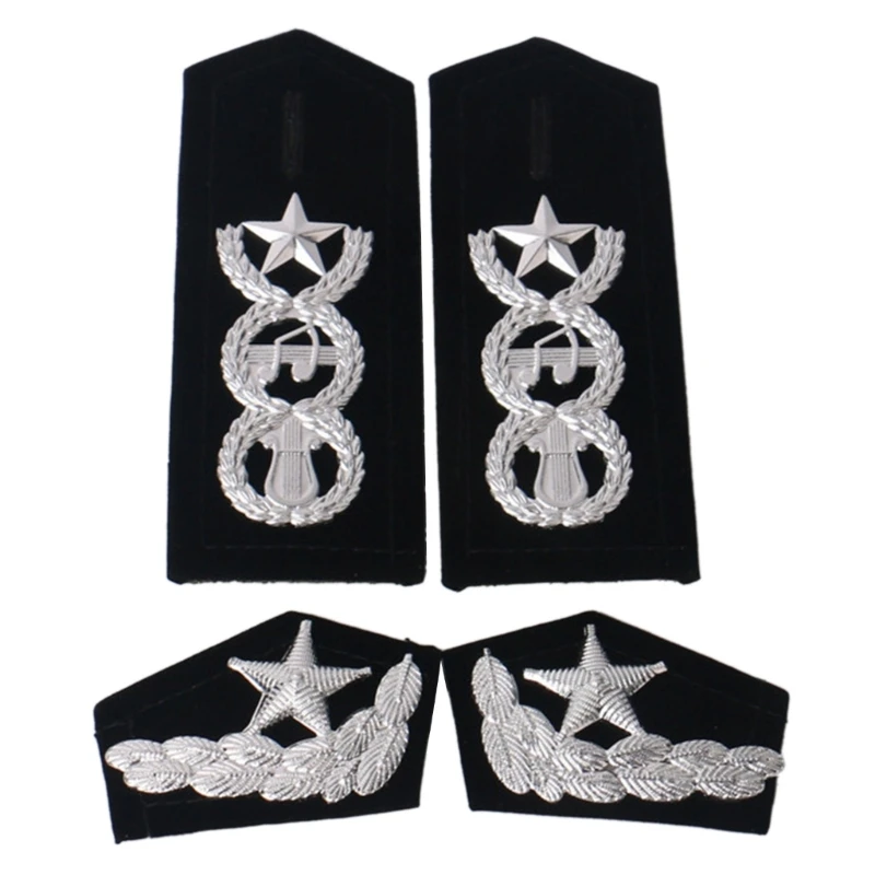 Shoudler Epaulets Uniform Epaulettes Shoulder Bars for Stage Shows Cosplay Costume Shoulder Epaulettes 1Set silver epaulets