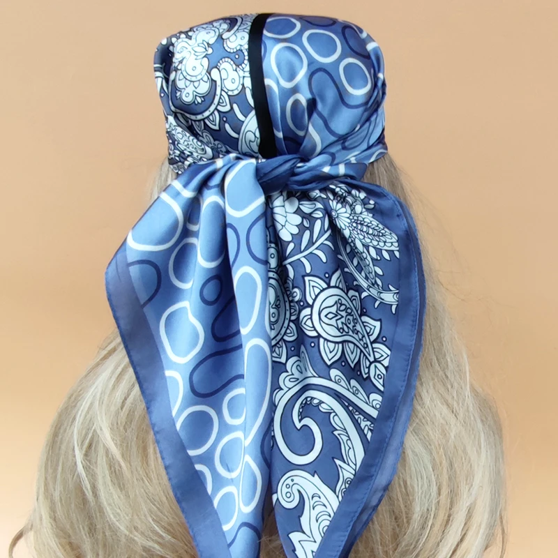  - The Four Seasons Style Headscarf Women New Design Square Scarves 2023 Luxury 70X70CM Silk Hijab Popular Sunscreen Beach Kerchief