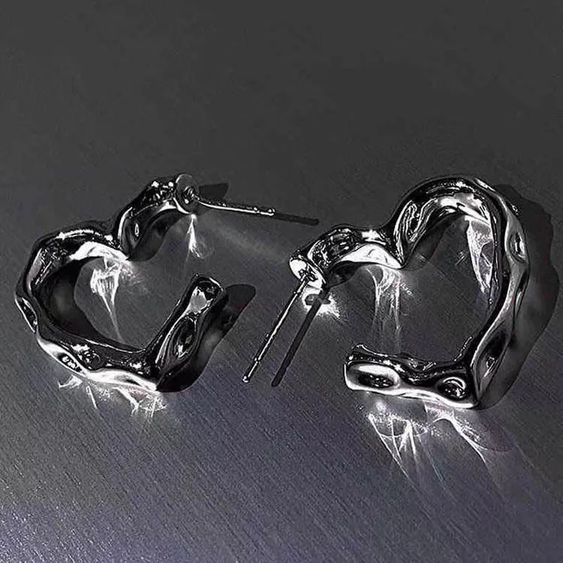 Y2K Korean Fashion Vintage Silver Color Heart Hoop Earrings