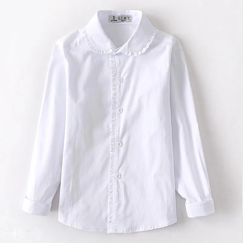 Kids Long Sleeve Shirt Cotton White School Uniforms for Teenage Boys Girl Solid Color Turn-down Basic Blouse Spring Fall Clothes