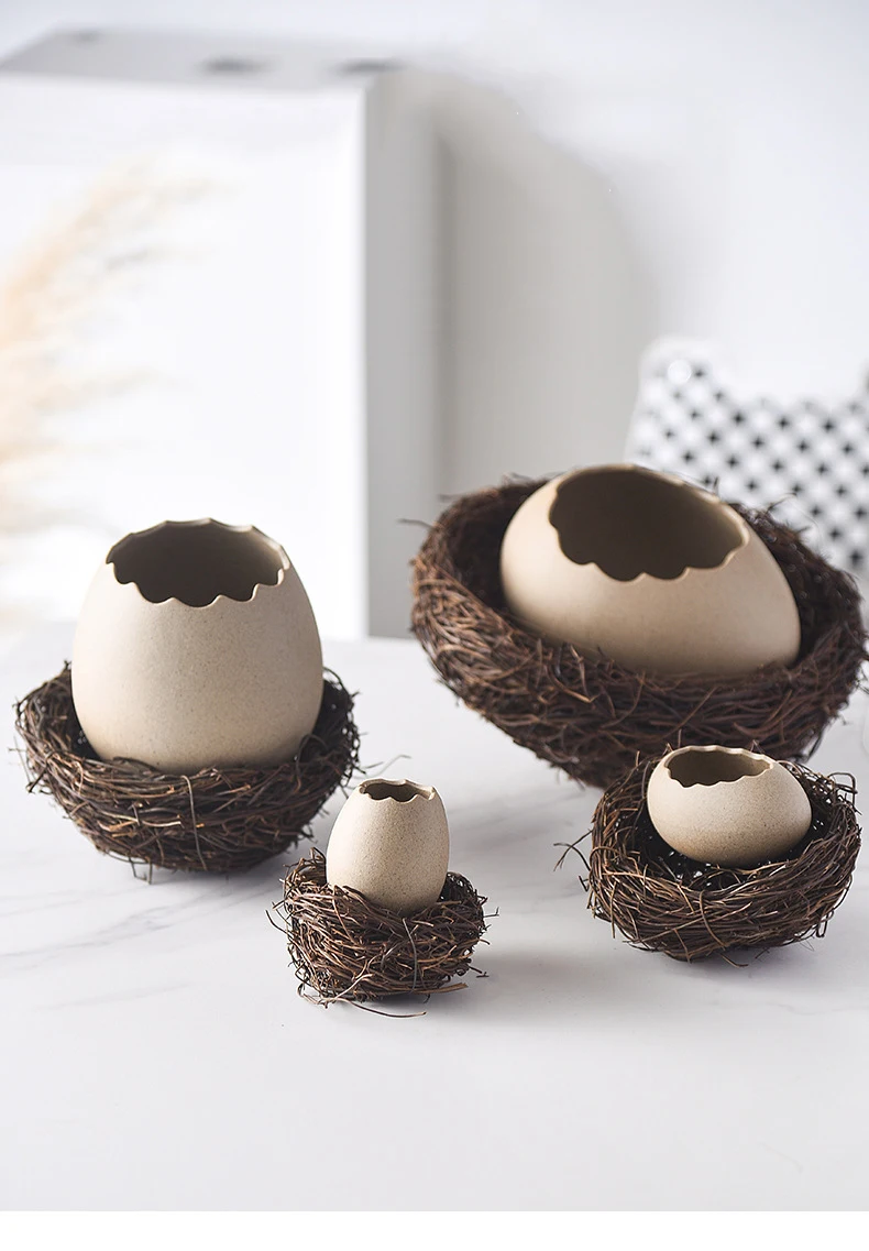 Ciotola Dessert A Forma Di Guscio D'Uovo Con Nido - In Ceramica, Decorativa, Per Gelato O Snack, 12x12x6cm - Foto 8