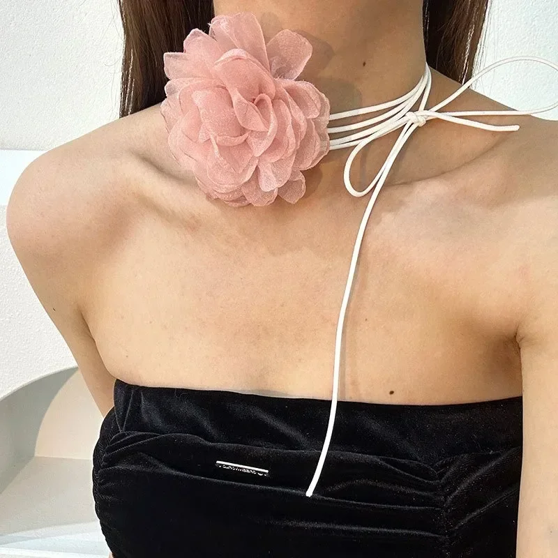 Adjustable Big Rose Flower Choker Necklace For Women Ladies Y2K Romantic Gothic Rope Clavicle Chain Korean Fashion Accessories