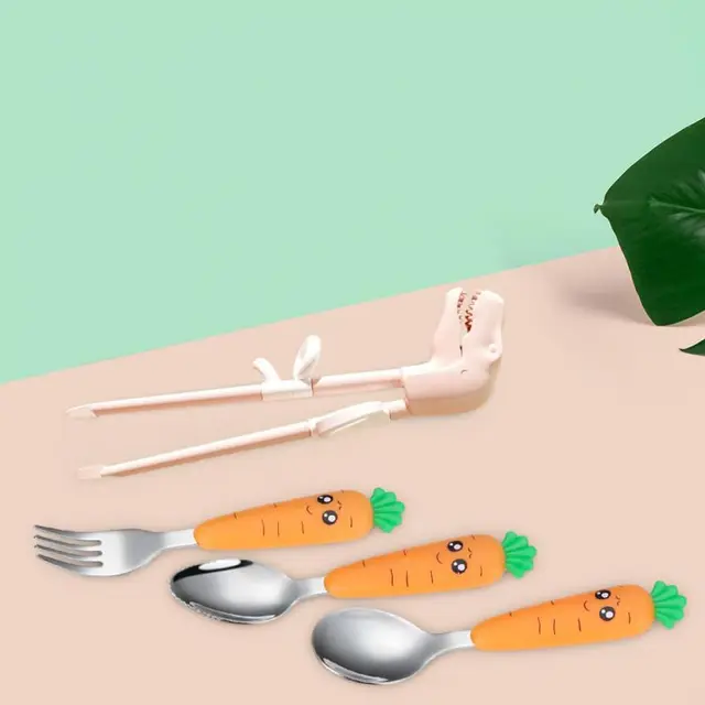 Baby Tableware Set Children Utensil Toddler Dinnerware Cutlery Cartoon Infant Food Spoon Fork 360° Adjustable Chinese Chopsticks