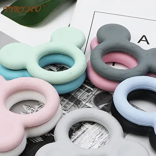 만화 미키 아기 실리콘 젖니 장난감, 식품 등급 젖니 수유 선물, BPA 프리, DIY 액세서리 링, 1PC 3