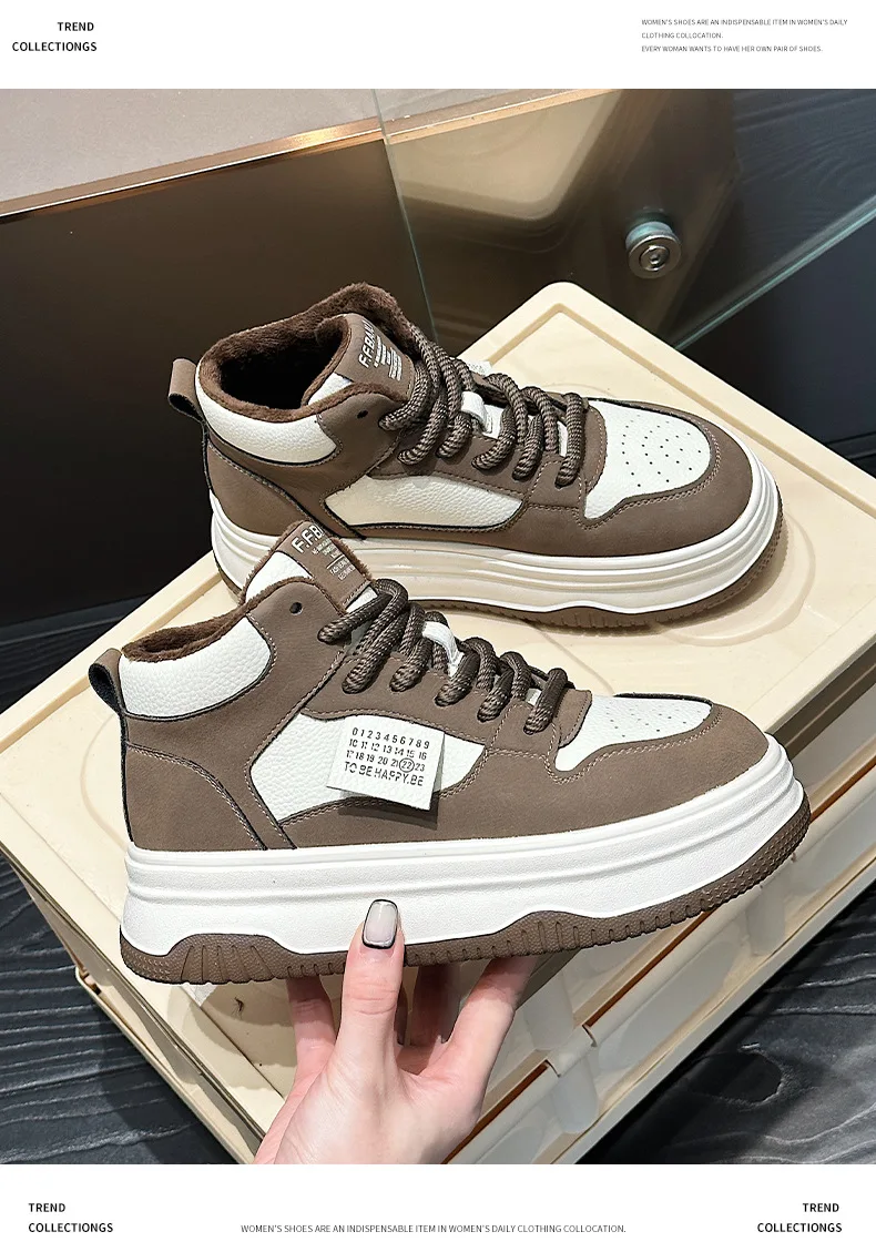 EVA Genuine Leather High Top Shoes for Women's 2023 Autumn New Women's Shoes Panda Versatile Women's Cowhide Sports Casual Shoes