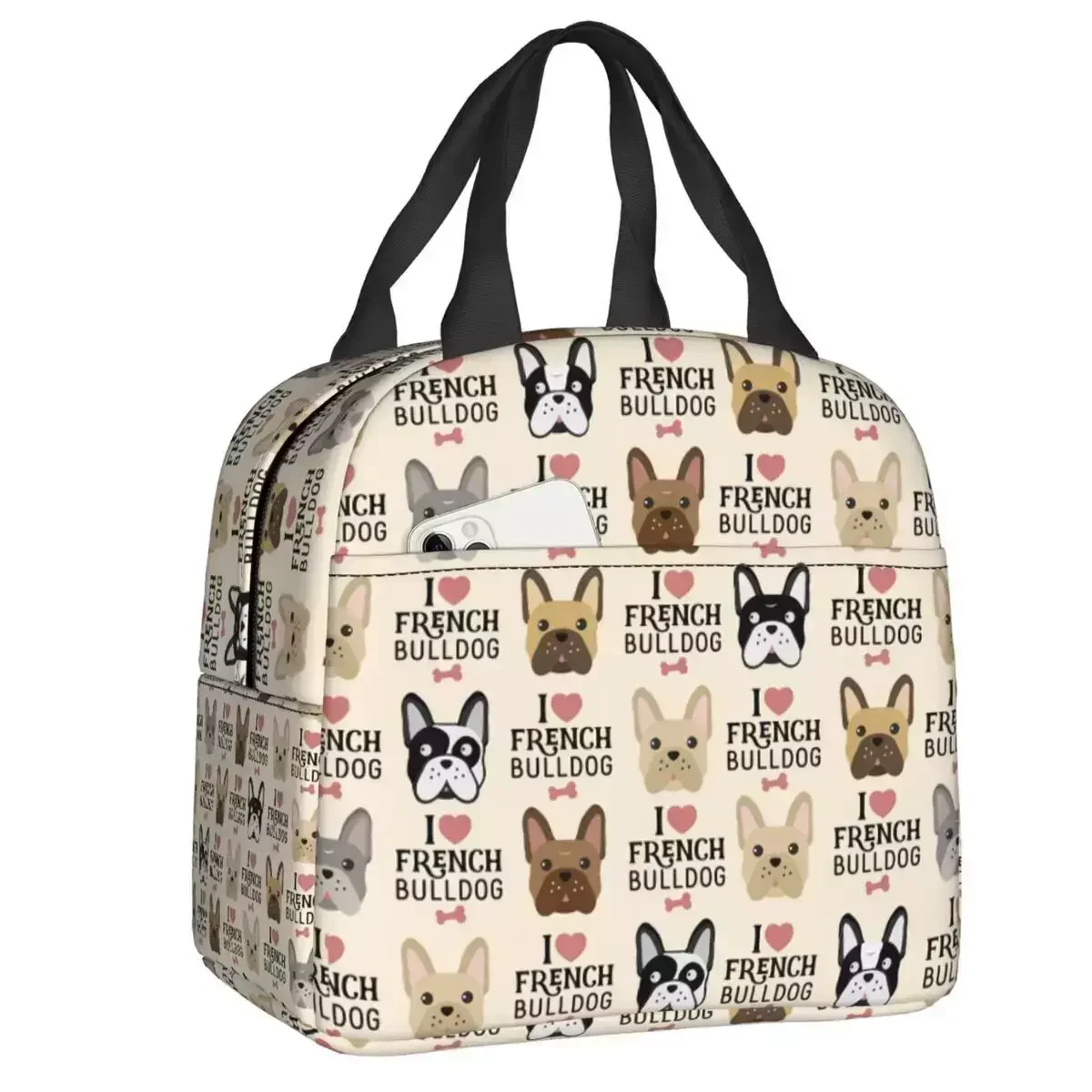 

2024 New Custom French Bulldog Pattern Lunch Bag Men Women Cooler Thermal Insulated Lunch Box For Student School
