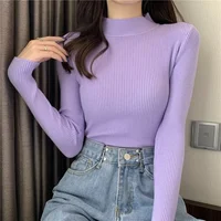 Pull à col mi-haut pour femme, pull slim, manches longues, chemises décontractées, vêtements doux et chauds, automne et hiver, Y-2025 6