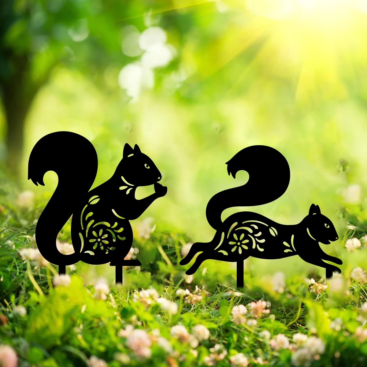 

1PC Metal Squirrel Garden Decor for Outside Decorative Garden Stakes Black Outdoor Decor Yard Art