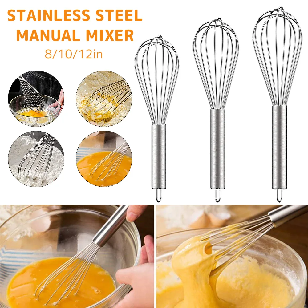 Stainless Steel Whisk Set - 8+10+12 Thin Handle Wisk Balloon Wire Whisks  Kitc