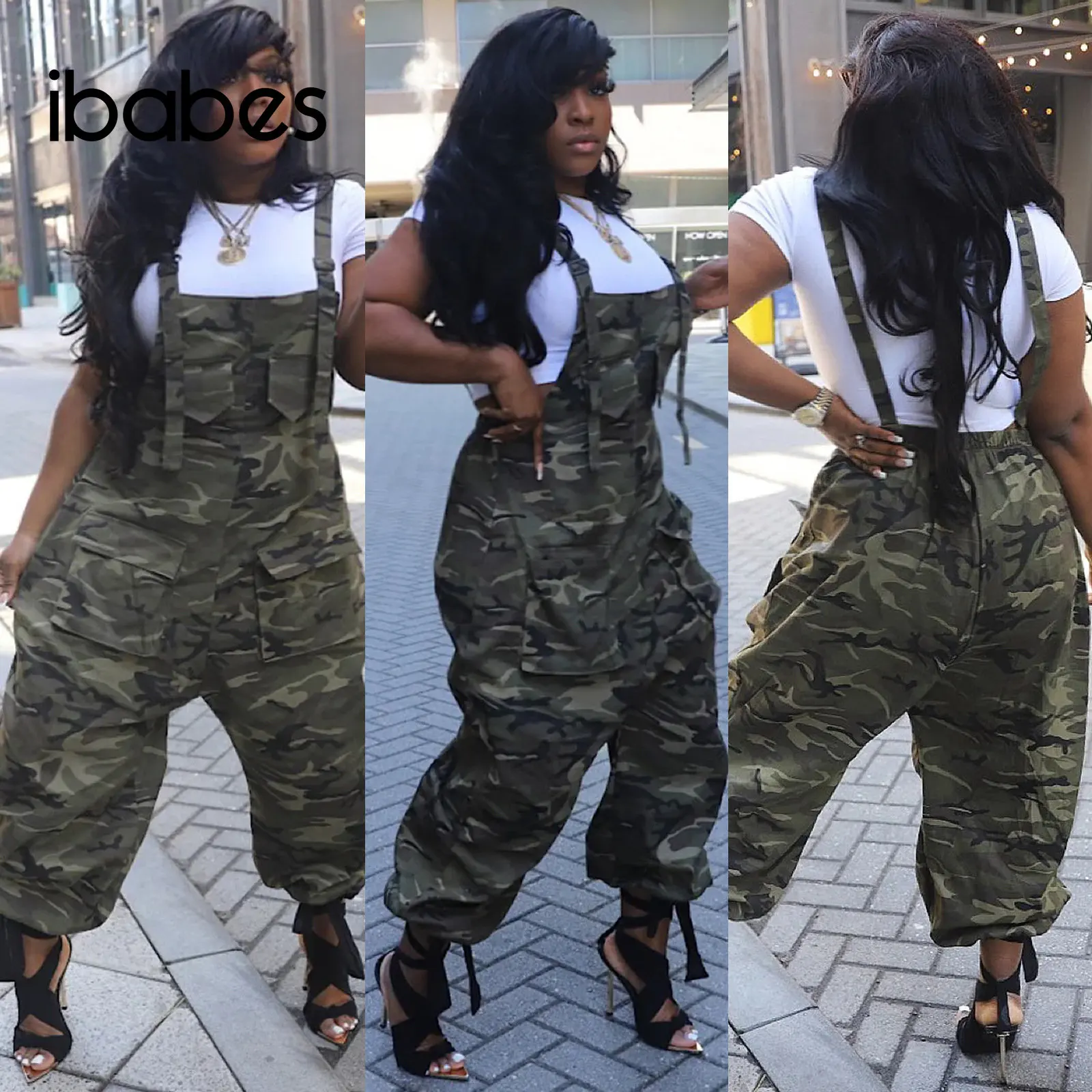 Camouflage Printed Women Overalls Sleeveless Baggy Jumpsuits with Big Pockets 2023 Summer Workout Activewear High Street Outfits