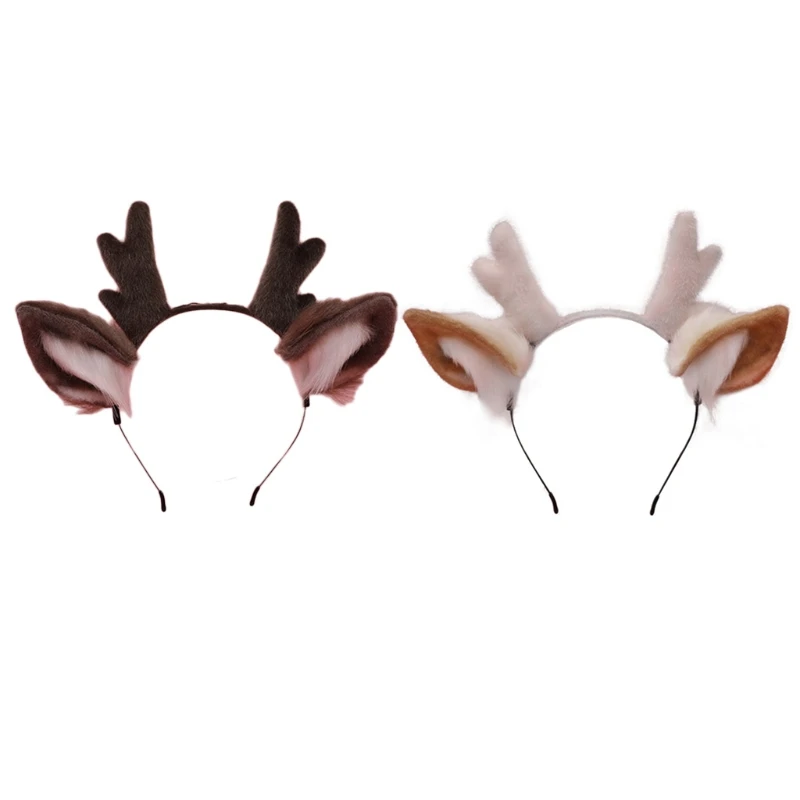 

Plush Hair Hoop Animal Reindeer Ears Antler Headband Long Fur Cosplay Party Prop