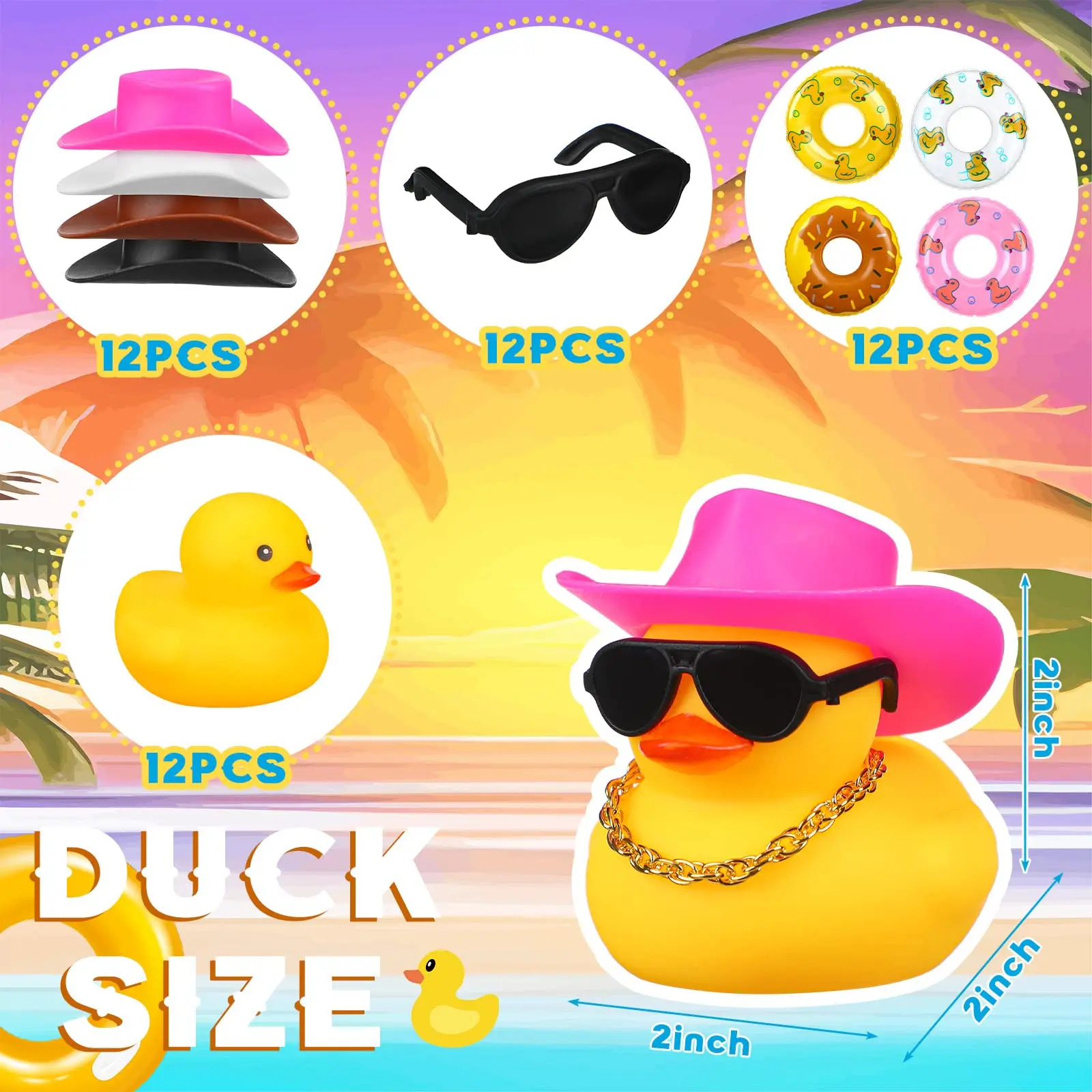 12/24/36 Set Cowboy Rubber Duck Mini Rubber Duckies with Mini Cowboy Hat Swim Circle Sunglasses for Bathtub Toys Car Dashboard 2