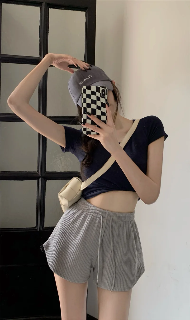 Women Shorts Summer High Elastic Lace Up Drawstring Sleep Bottoms Fitness Running Simple Home Safety Underwear Cool Comfortable