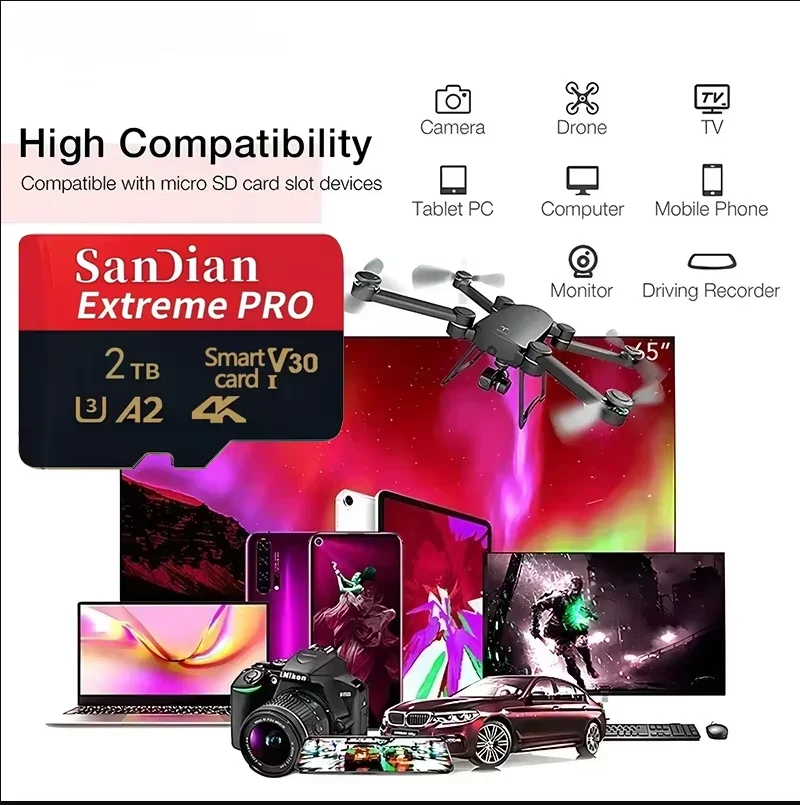 2026 1TB 메모리 카드 512GB 마이크로 TF SD 카드 128GB 256GB 마이크로 TF SD 고속 U3 미니 TF 카드 휴대폰/카메라/맥용