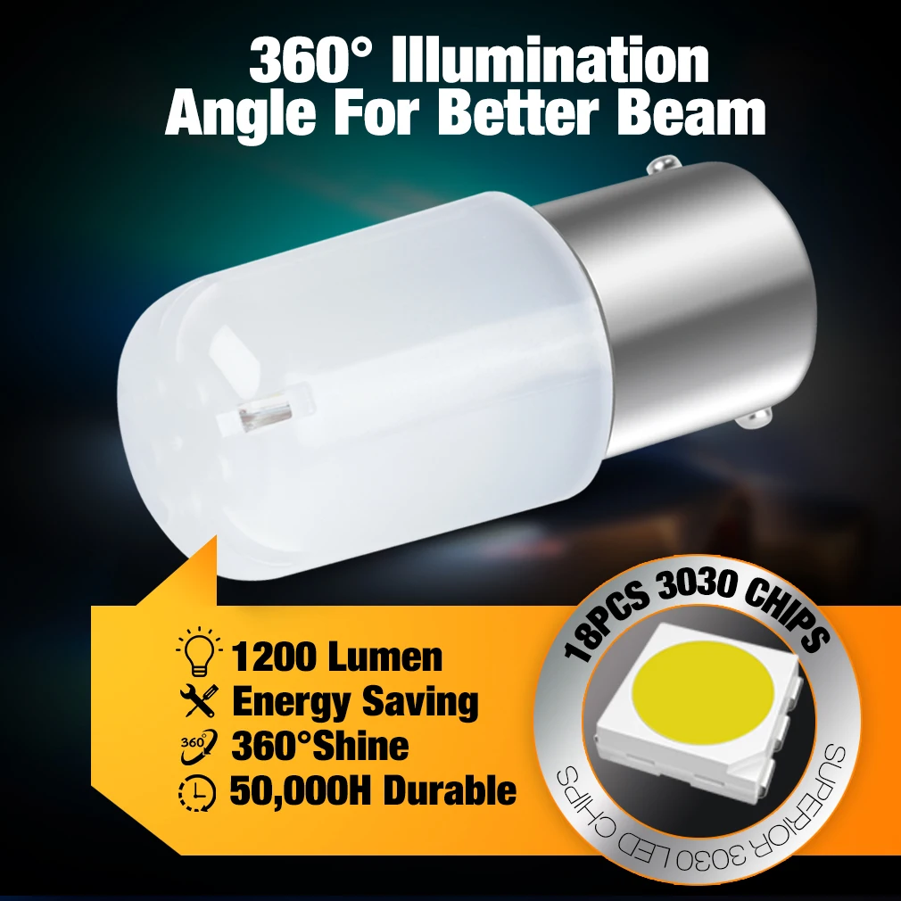 LED Car Lights 2pcs P21W 1156 BA15S 1157 BAY15D P21 5W R5W R10W Bulb Car Turn Signal 18SMD 3030 DRL 12V White Amber Brake