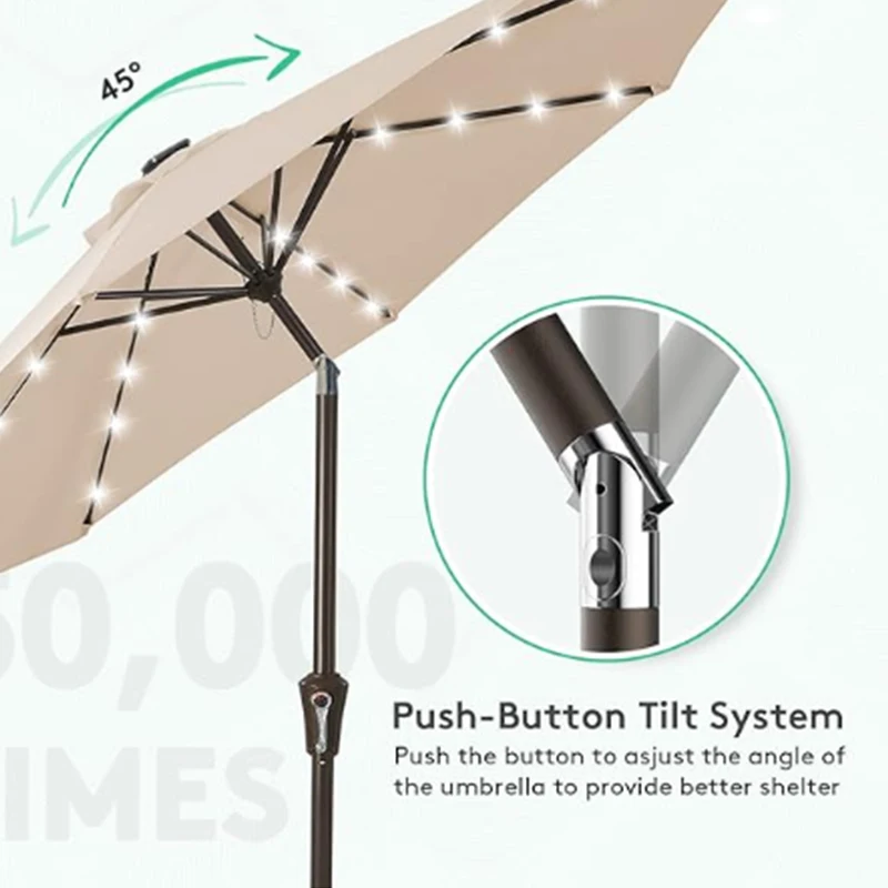 Upgrade 9FT LED Lighted Patio Umbrella, Solar Outdoor Umbrella, Tilt Table Umbrella for Pool, Deck & Yard (Beige)
