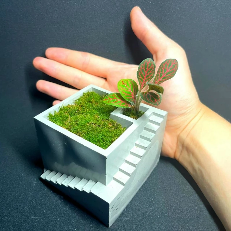 Square Stairs Shape Succulent Plants Pot Cement Clay Flowerpot Silicone Mold Concrete Candle Cup Gypsum Home Decor Molds