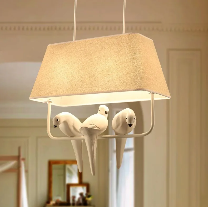 Nordic Style Three-headed Birds Lamp Restaurant Bedroom Personalized Children Room Modern Simple Resin Linen Fabric Bird Lamps