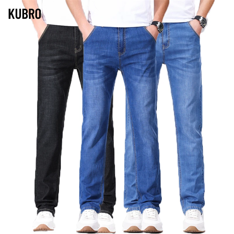 

KUBRO Men Classic Jeans Jean Homme Pantalones Hombre Men Four Seasons Business Soft Black Biker Masculino Denim Pants Size 32-38