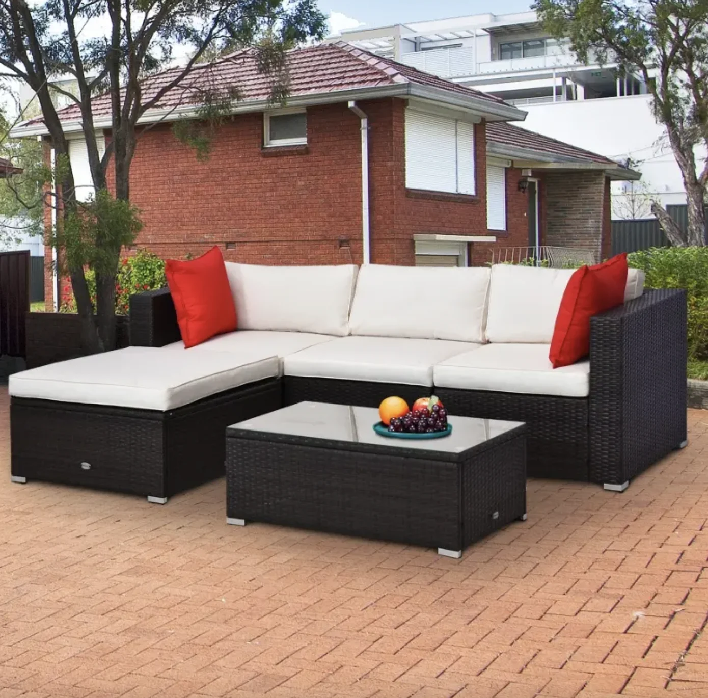5 Piece Outdoor Sofa with Coffee Table Terrace PE Rattan Rattan Sofa