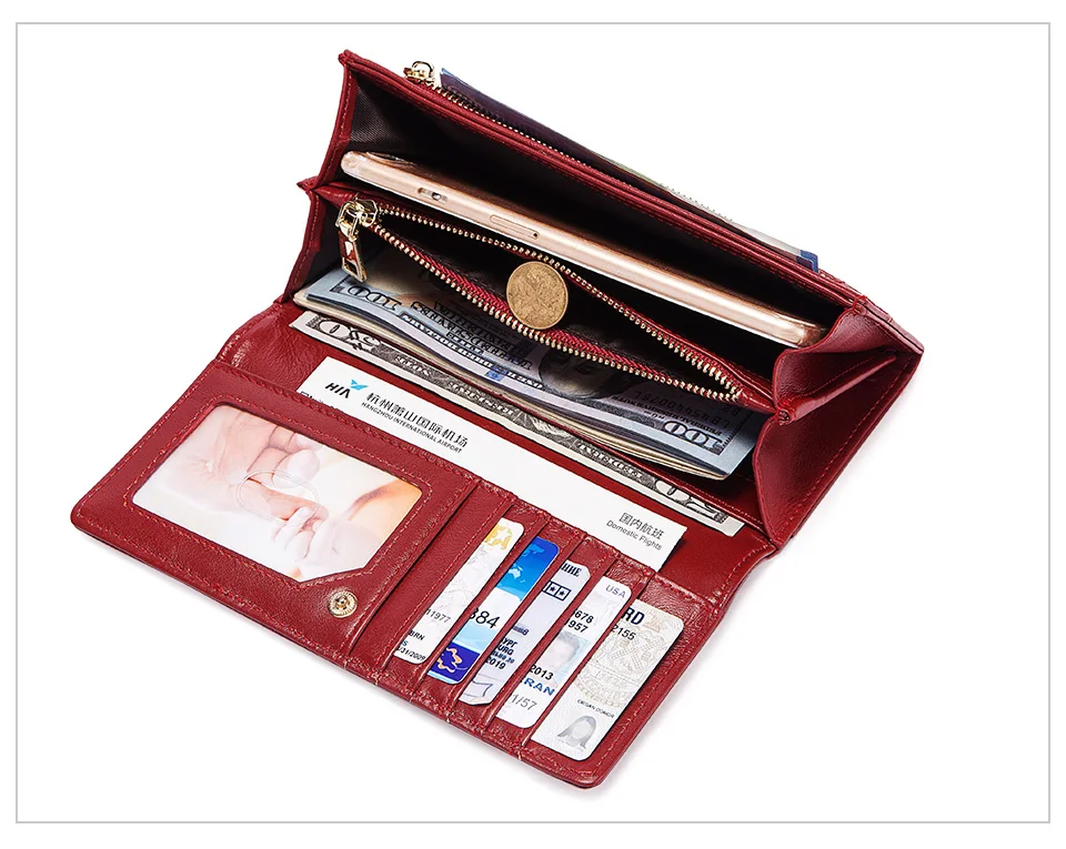 Modische lange Damen-Geldbörse aus echtem Leder, Clutch-Geldbörsen mit Handytasche, Mutifuctiona Damen-Handtaschen mit RFID-Kartenhalter – Detail 14