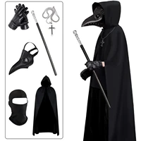 Halloween Plague Doctor Mask And Cloak Costume Props Long Nose Beak Leather Masks For Adult Reaper Cloak Medieval For Party Gift 1