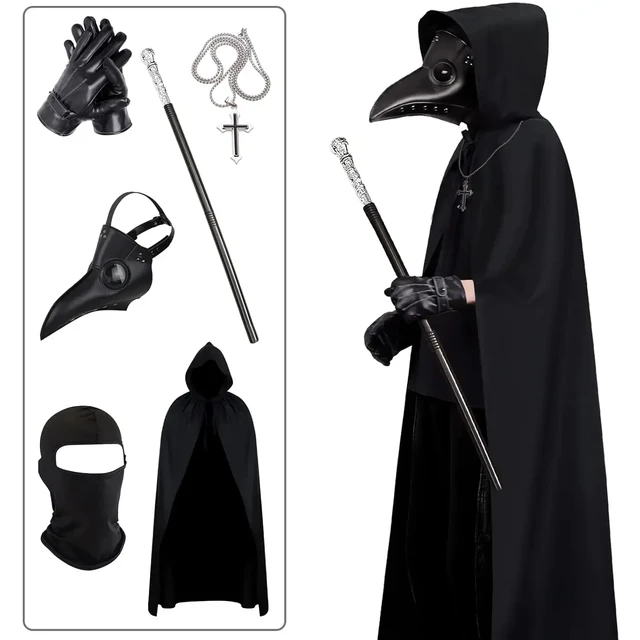 Halloween Plague Doctor Mask And Cloak Costume Props Long Nose Beak Leather Masks For Adult Reaper Cloak Medieval For Party Gift 1